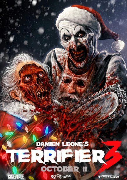 Art the Clown diezma a Santa en Gory Terrifier 3 Póster