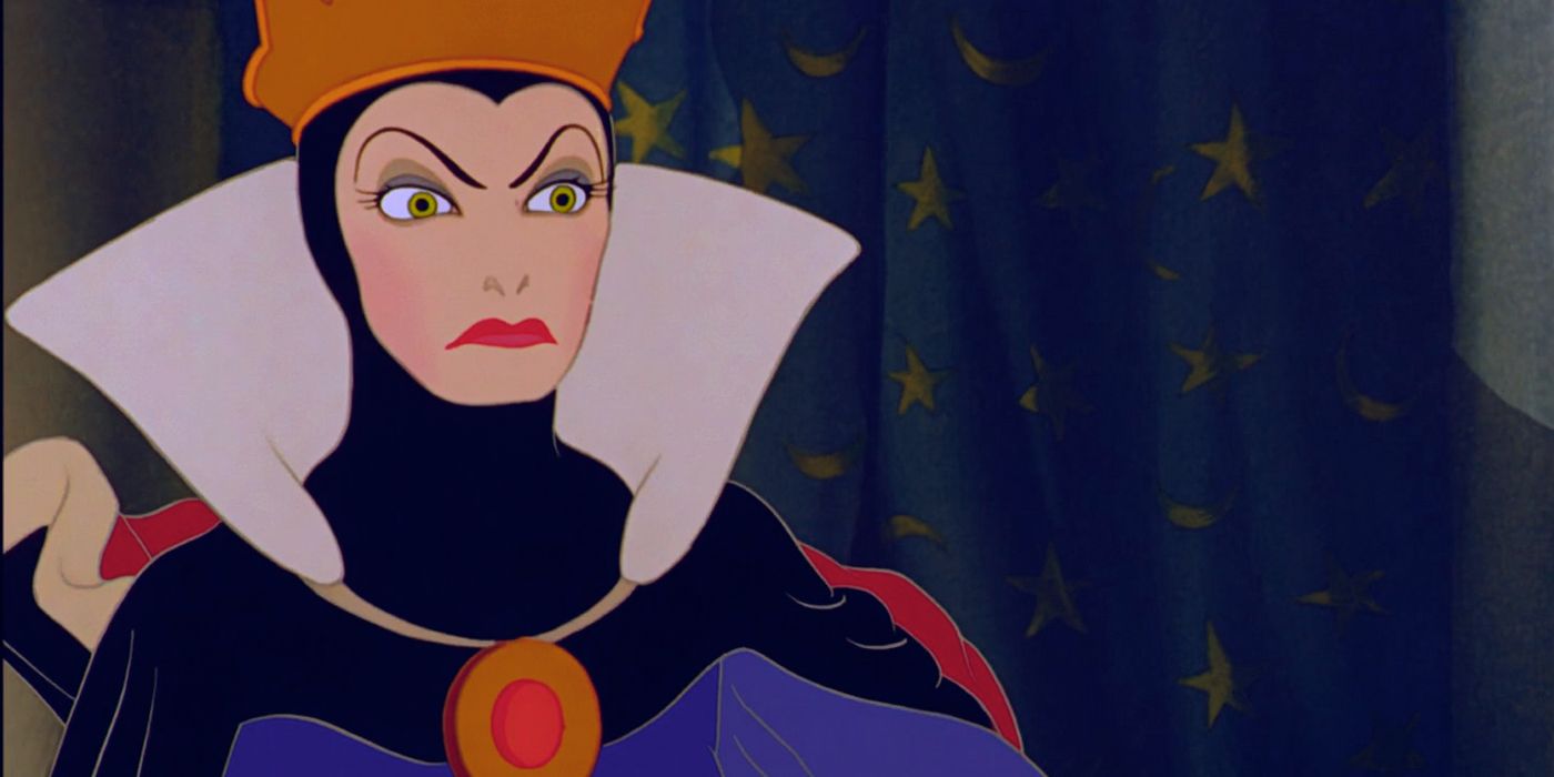 The Evil Queen goes furiously to her lab in Snow White and the Seven Dwarfs