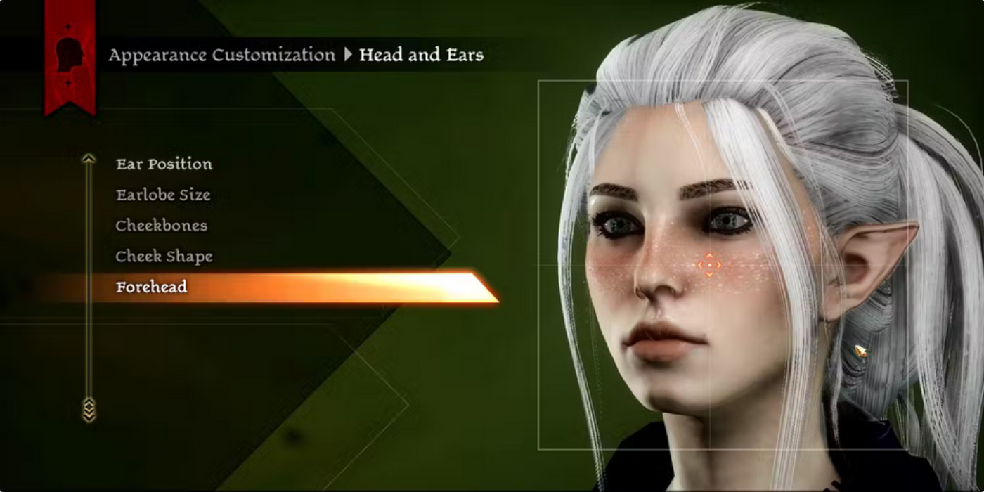 The character creation screen in Dragon Age: Inquisition depicts an elf.