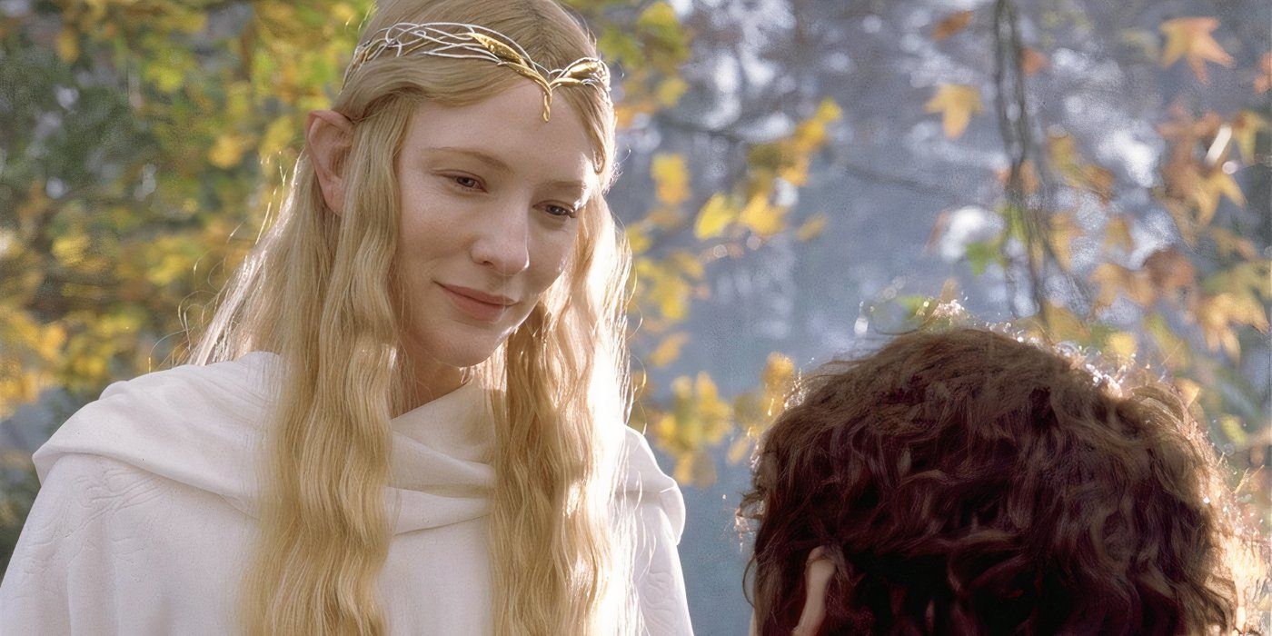 The Lady Galadriel approaches Frodo