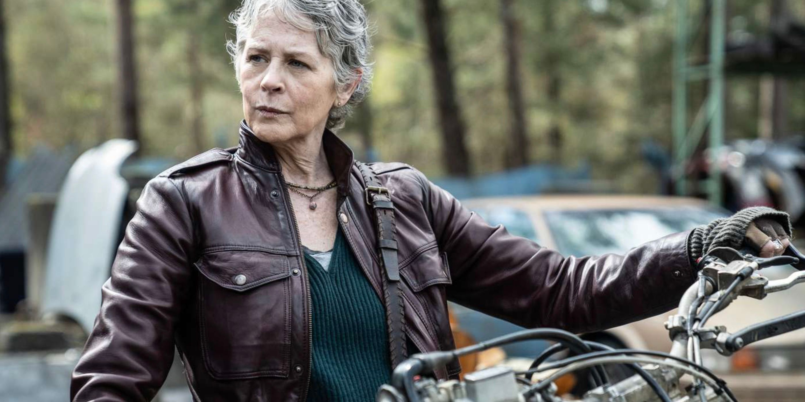 Carol Peletier (Melissa McBride) on a motorcycle on The Walking Dead: Daryl Dixon