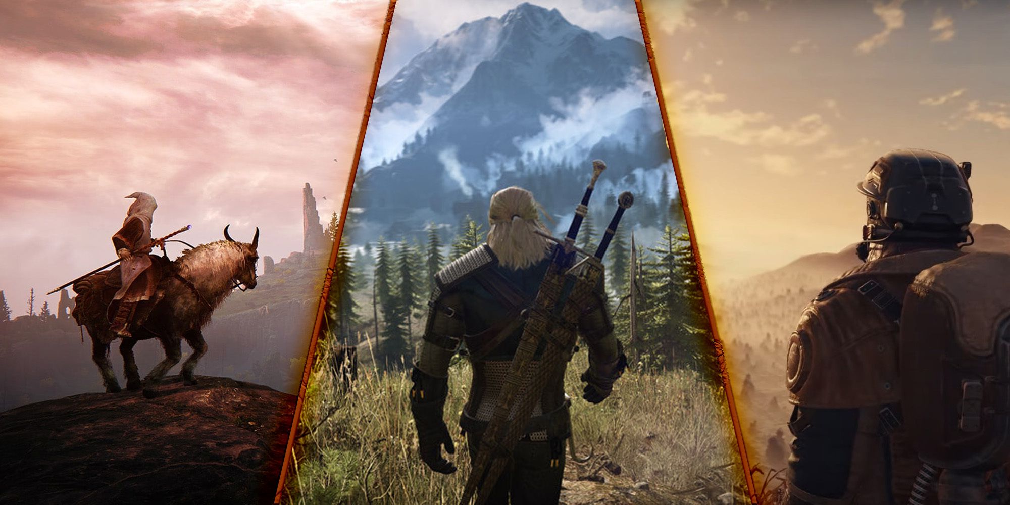 Three-way open world game split with Elden Ring, The Witcher 3 and Starfield.