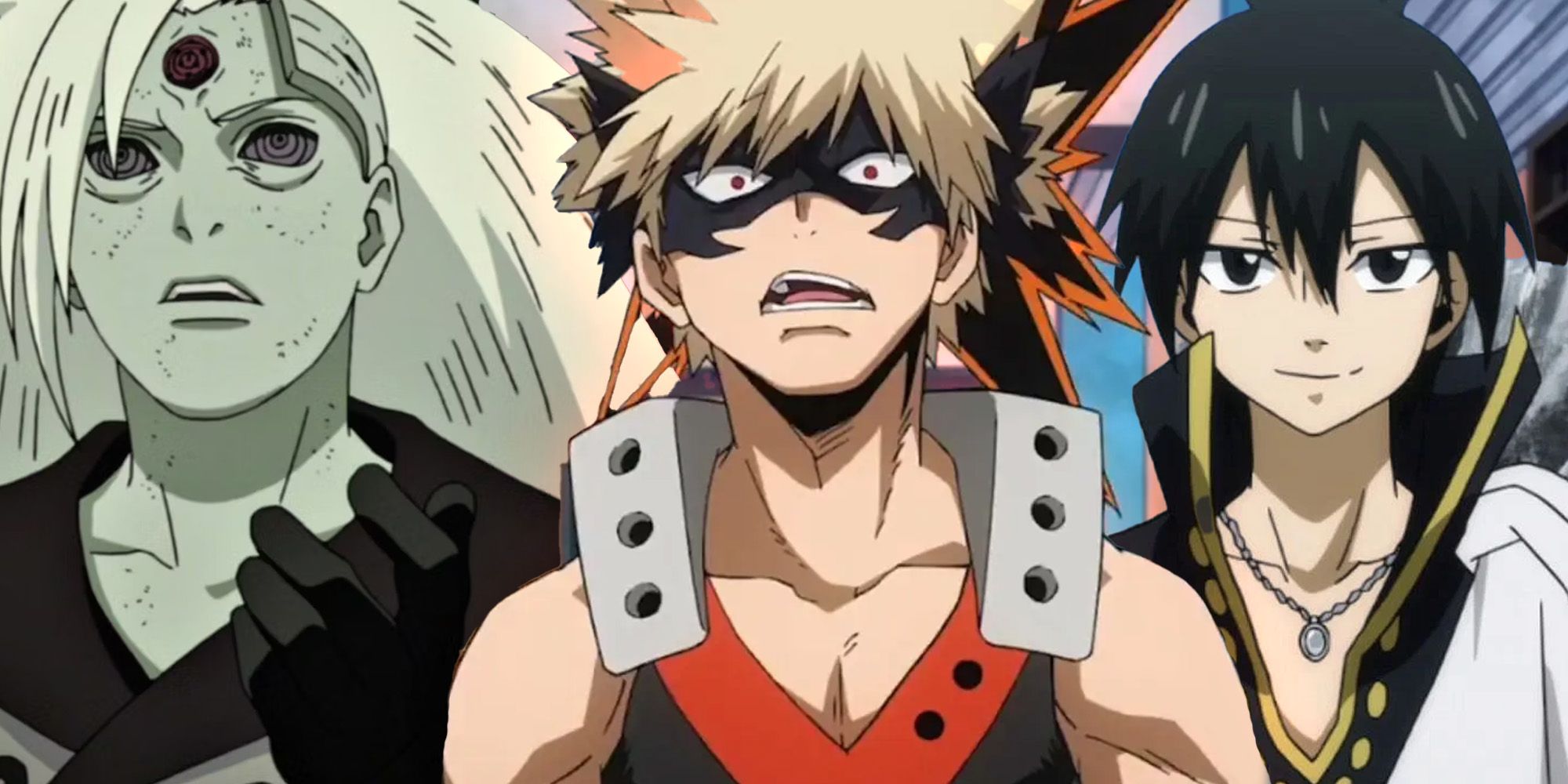 Three-way split with MHA's Bakugo over Naruto's Ten Tails and Fairy Tail's Zeref