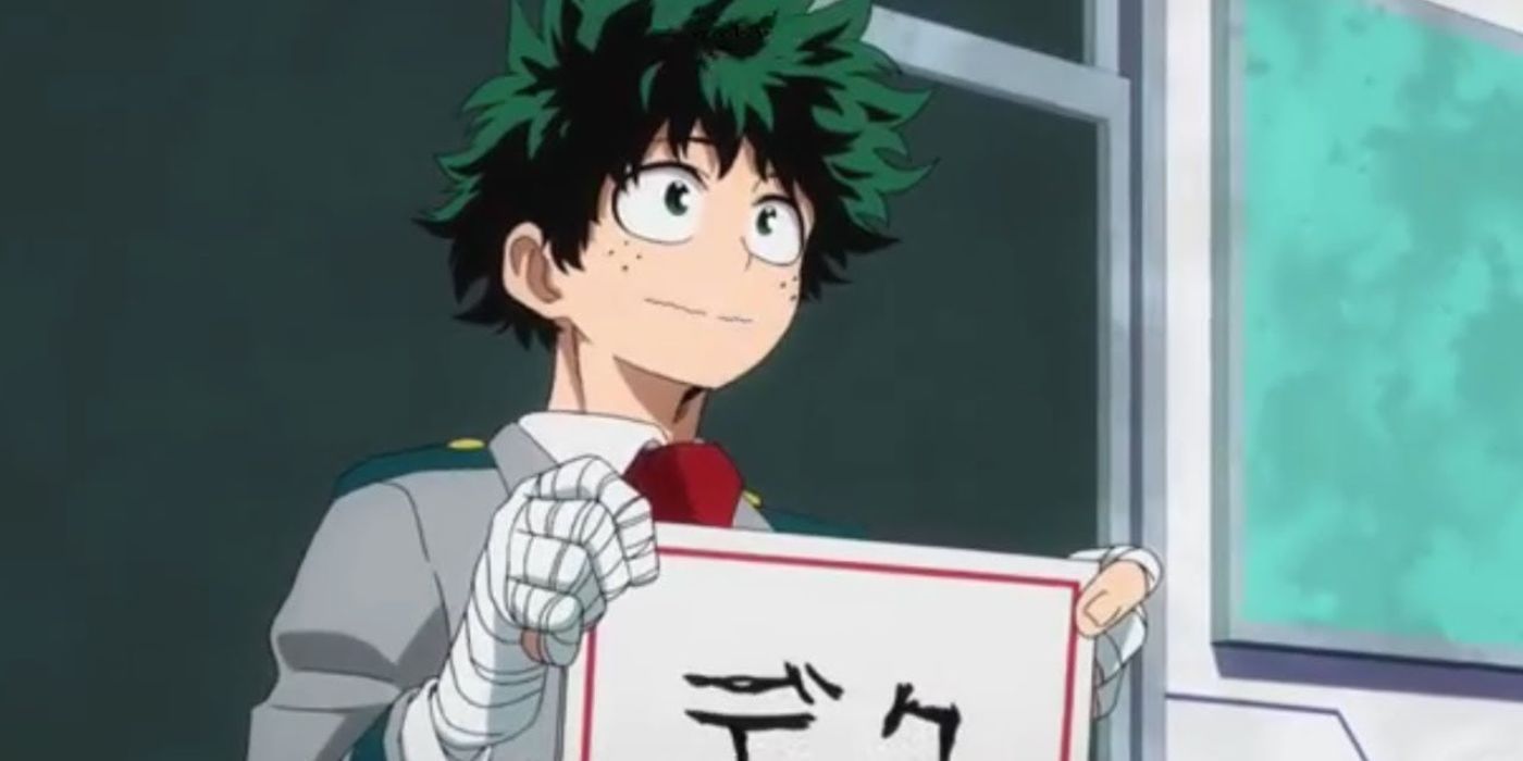 Midoriya showing his Hero Name to his class. 