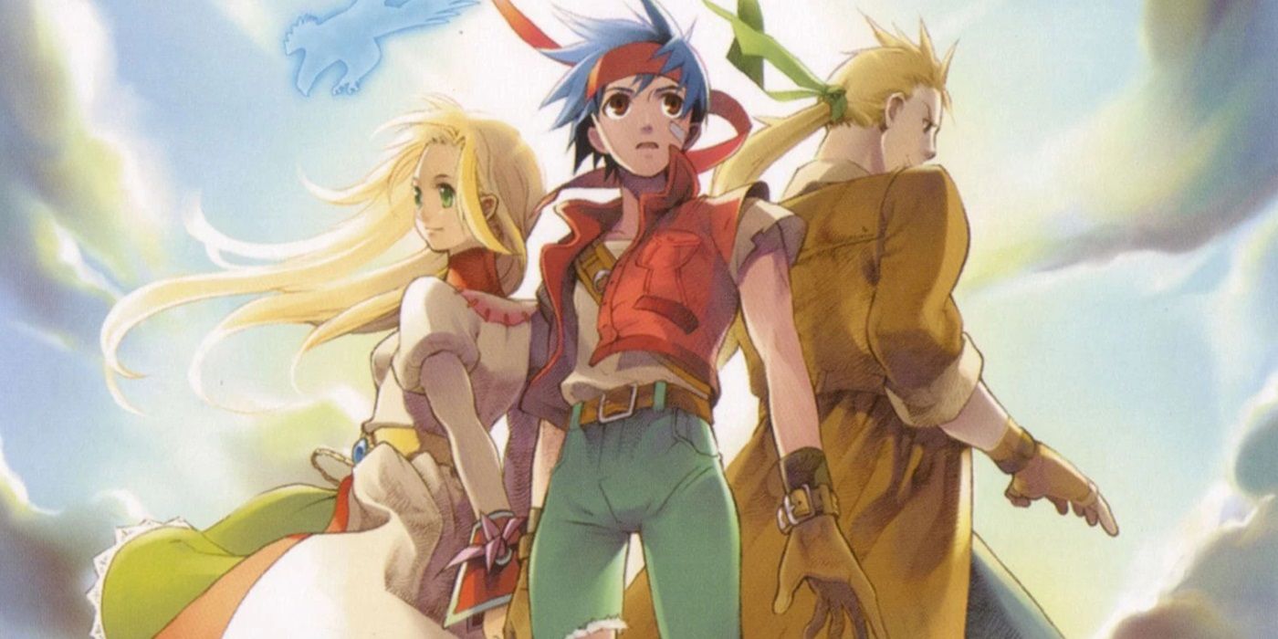 Imagem promocional do Wild Arms Alter Code F mostrando os três protagonistas.