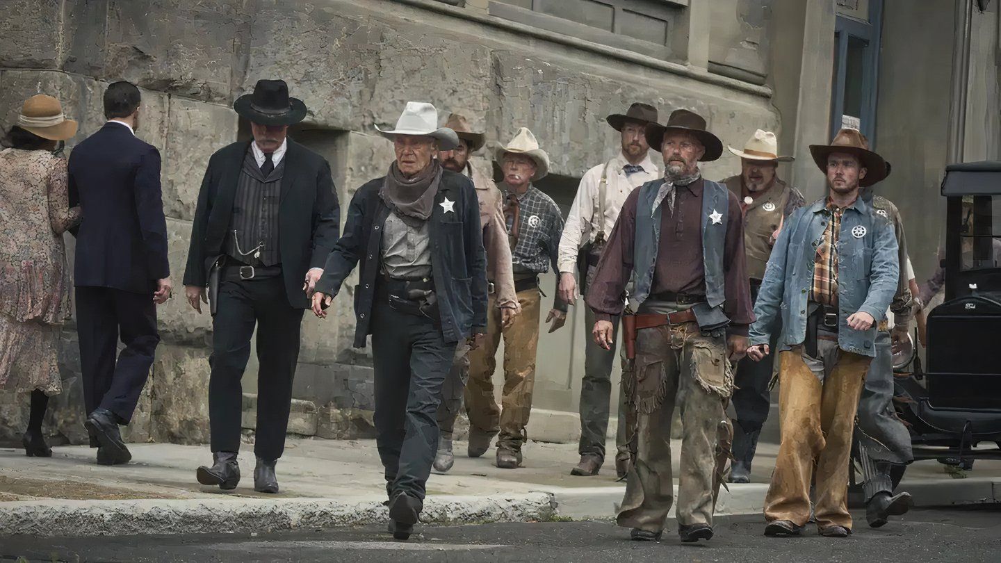 Harrison Ford as Jacob Dutton along with the cast of 1923 as they handle a matter of the law in town.