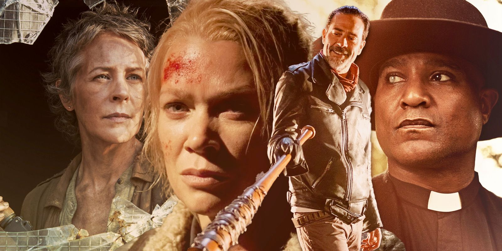 Controversial The Walking Dead Characters Andrea, Carol, Negan, and Gabriel from various scenes 