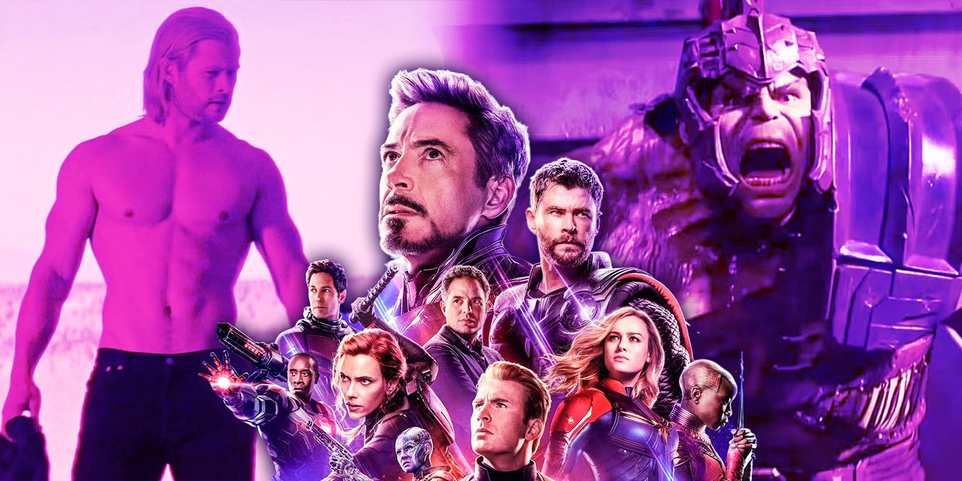 Avengers endgame, Thor and Hulk behind them