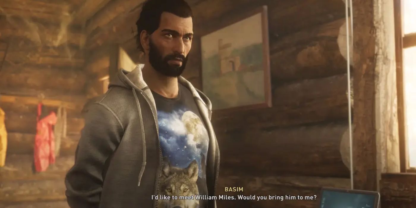 Basim está em uma cabana nos dias modernos em Assassin's Creed Valhalla.