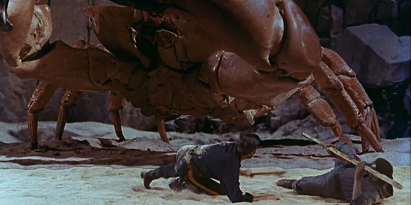 Um caranguejo gigante ataca na Ilha Misteriosa de Ray Harryhausen