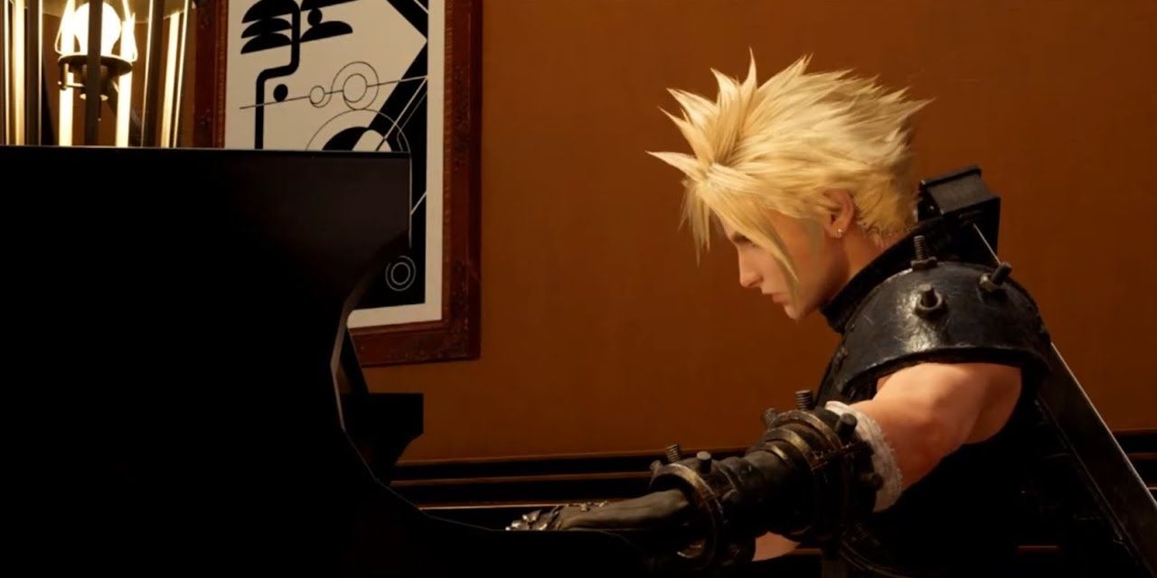 Cloud plays the piano for Tifa.