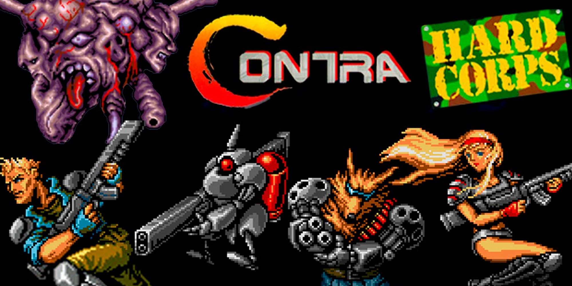 Personagens do Contra Hard Corps posando com armas