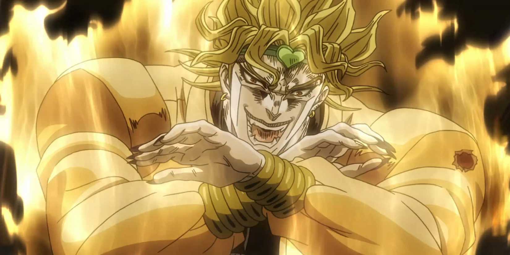 Dio crosses his arms, waiting for his opponent's next move.