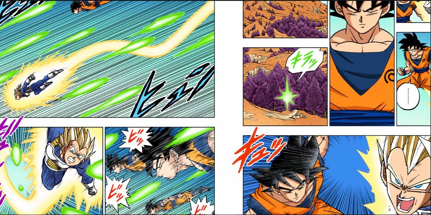 Goku e Vegeta lutam juntos contra Granolah no mangá de Dragon Ball Super.