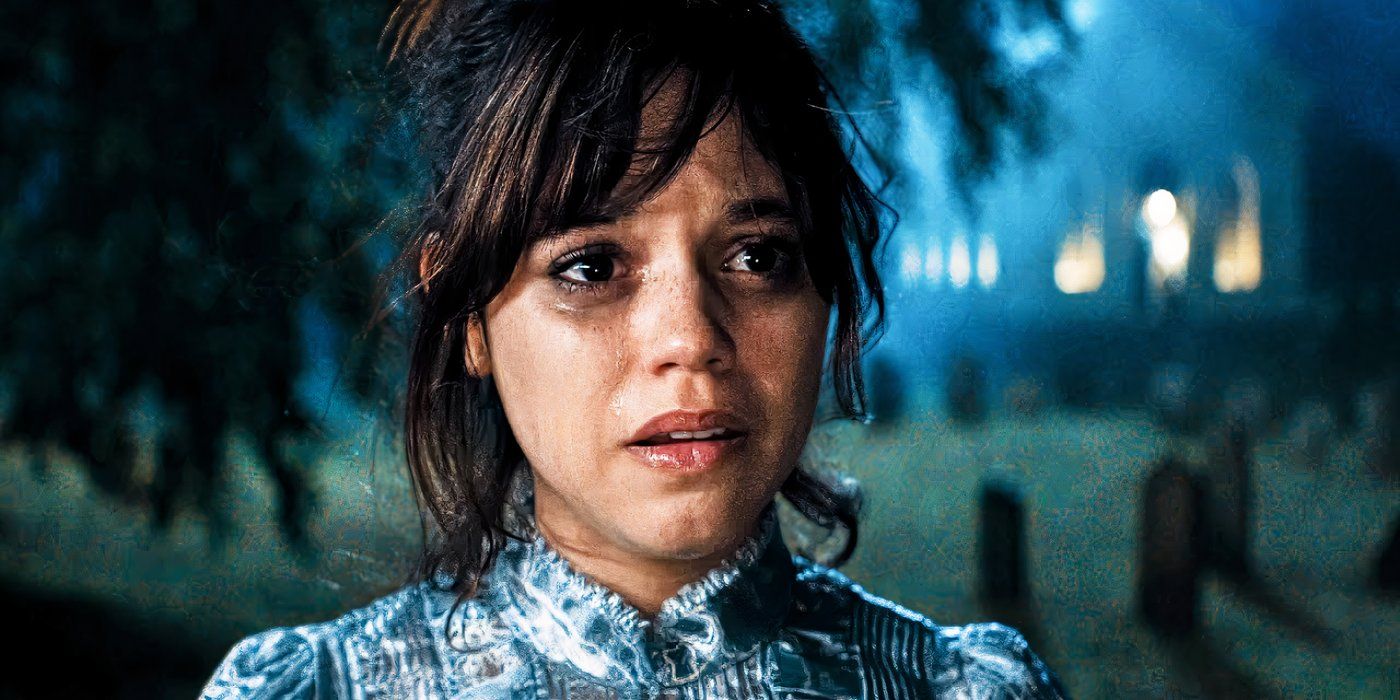 Jenna Ortega as Astrid Deetz crying after she learns the truth about Jeremy in Beetlejuice Beetlejuice.