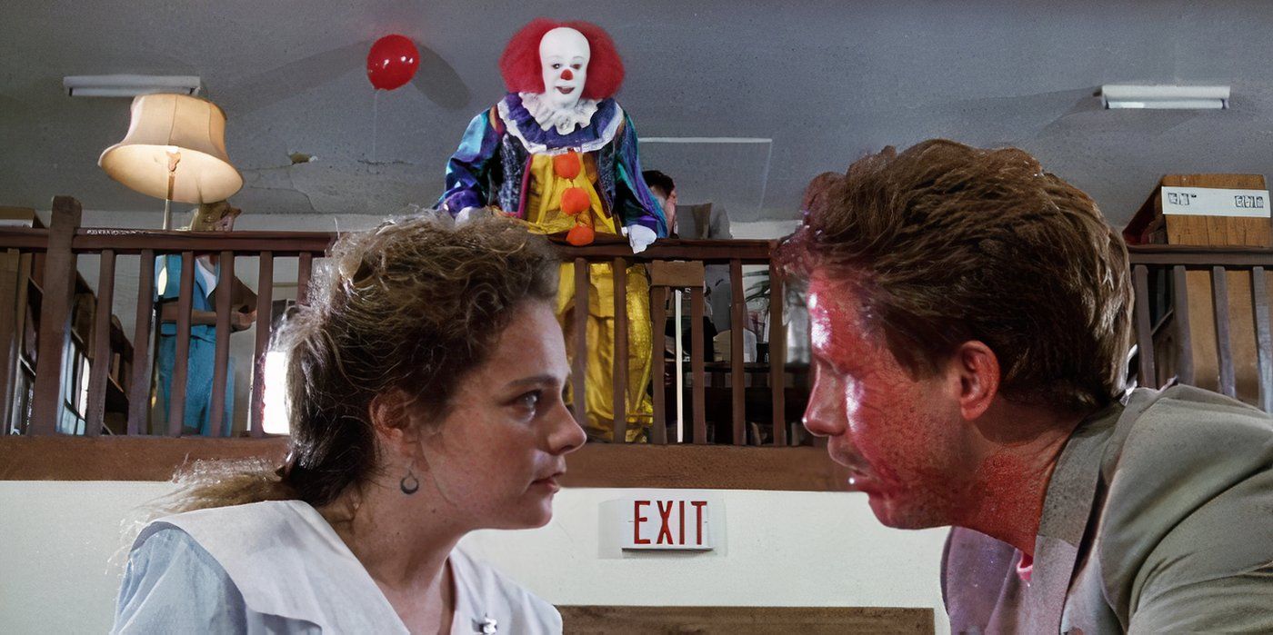 Richie Tozier, de Harry Anderson, é ameaçado por Pennywise, de Tim Curry, em It, de 1990