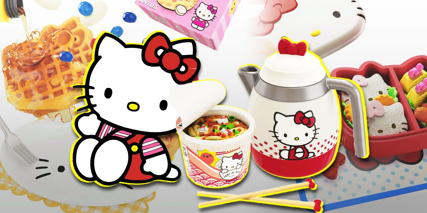 Sanrio's Hello Kitty with ramen, kettle, waffle and bento box food toys