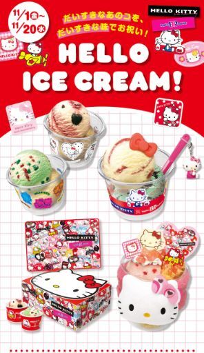 В ноябре этого года компания Baskin-Robbins отмечает 50-летие Hello Kitty специальной линейкой мороженого.