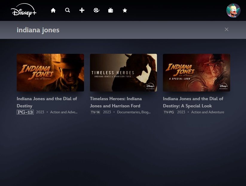 Indiana Jones Disney Plus screen