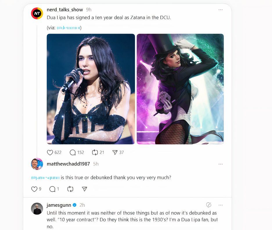 James Gunn responde al antiguo rumor de que Dua Lipa se unirá al Universo DC como Zatanna