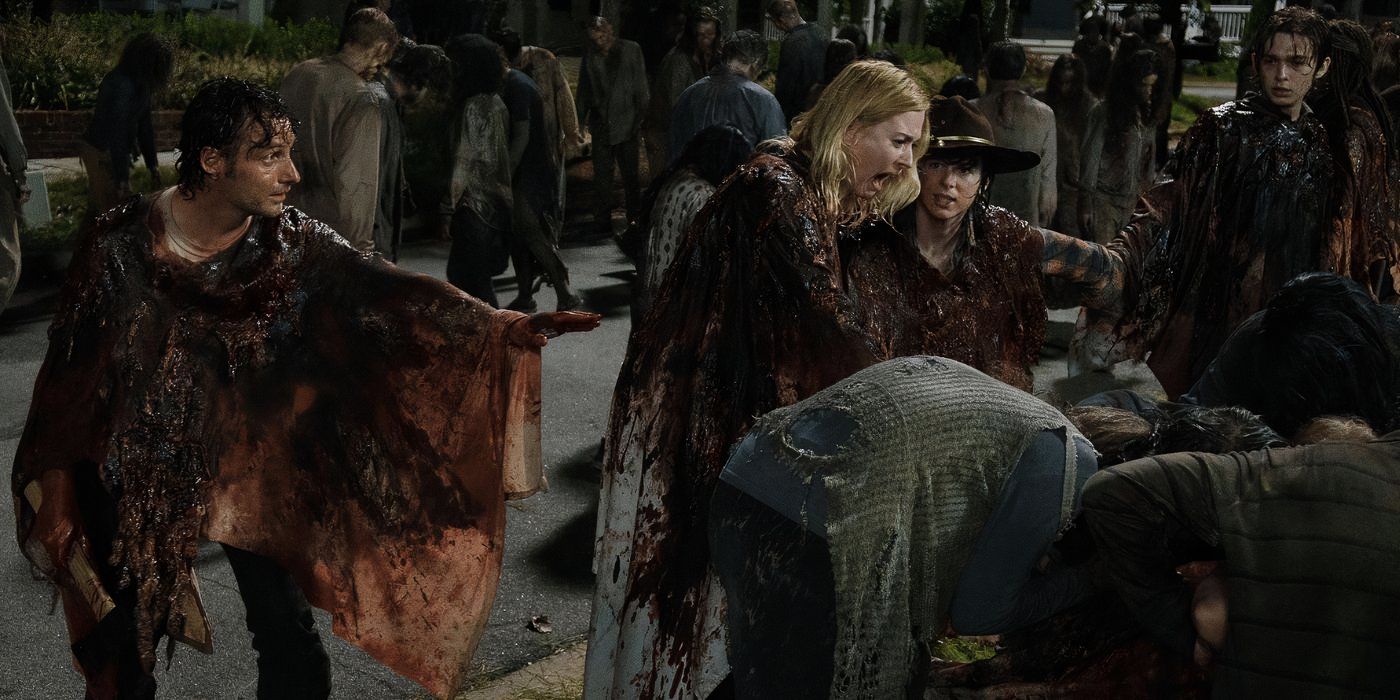 Jessie screaming surrounded by walkers