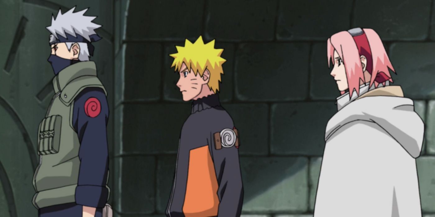 Kakashi, Naruto and Sakura listen to Sasuke as he shares his cold attitude in Naruto Shippuden