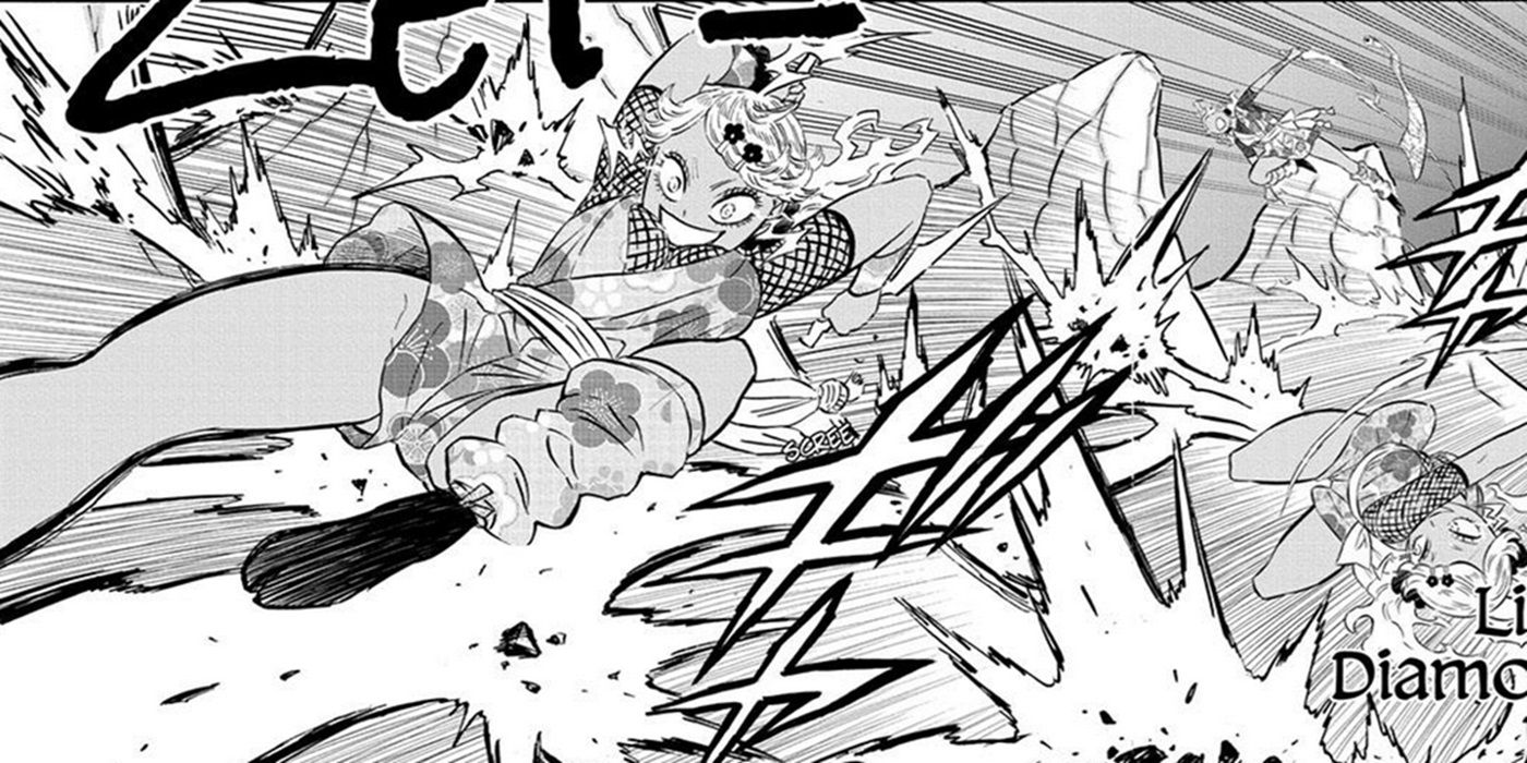 Komari Imari doing her Lighting Youjutsu move in Black Clover.