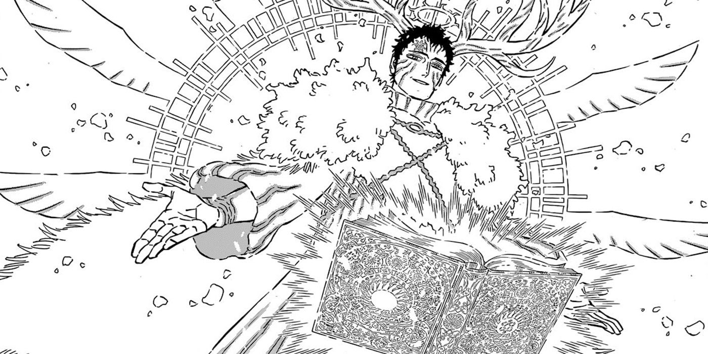 Lucius Zoegratis wielding his magic book in Black Clover.