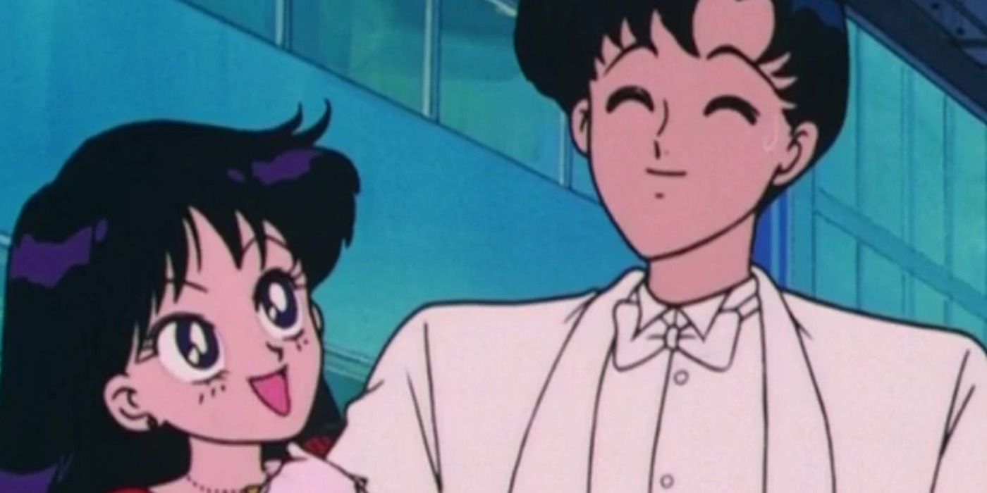 Rei smiling up at Mamoru in Sailor Moon.