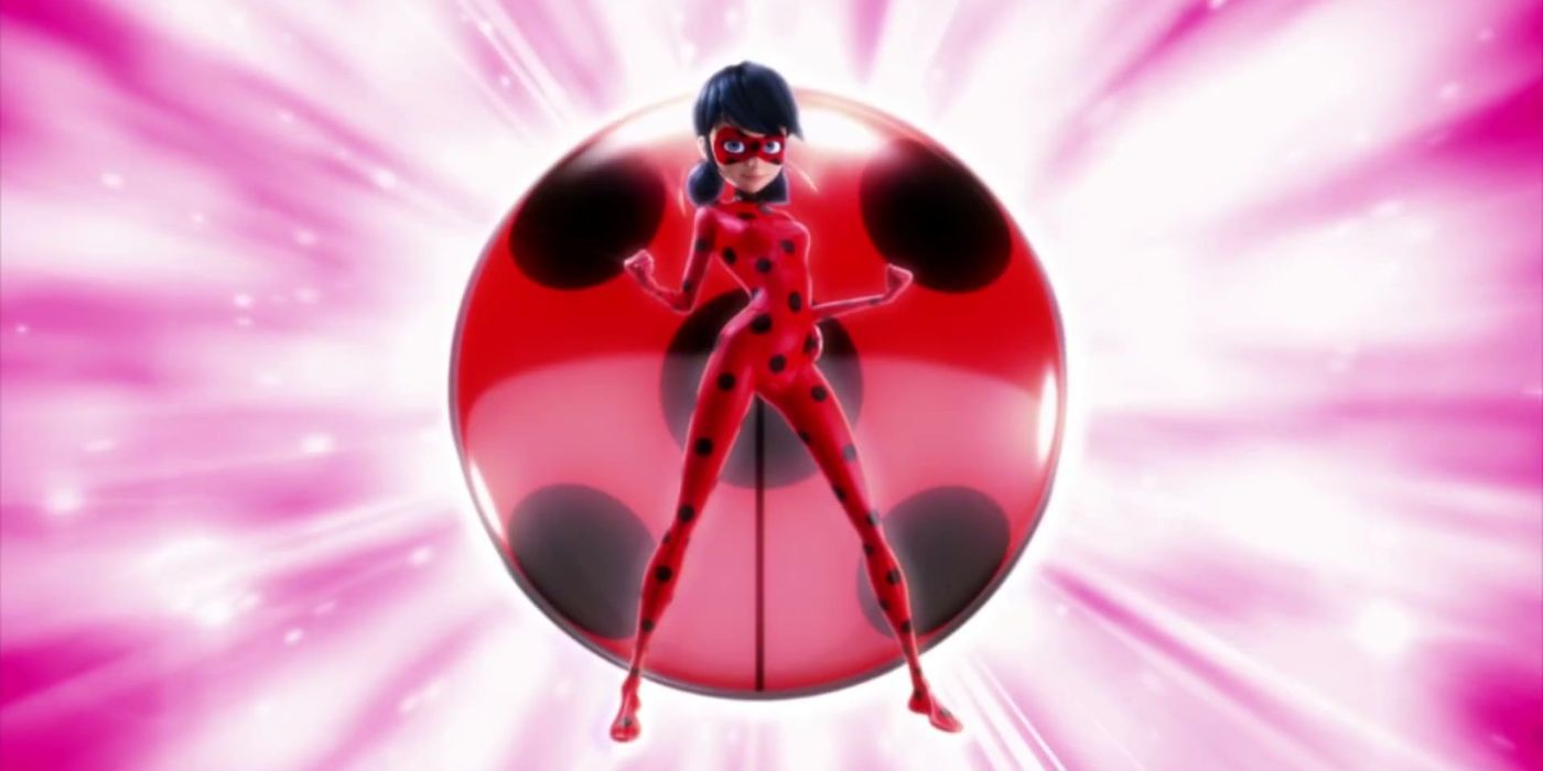 Marinette transforming into Ladybug in Miraculous Ladybug.