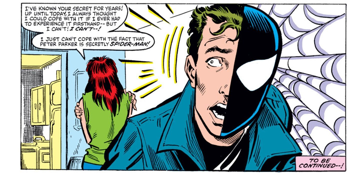 Mary Jane revela que conoce la identidad de Peter Parker en Amazing Spider-Man #257.