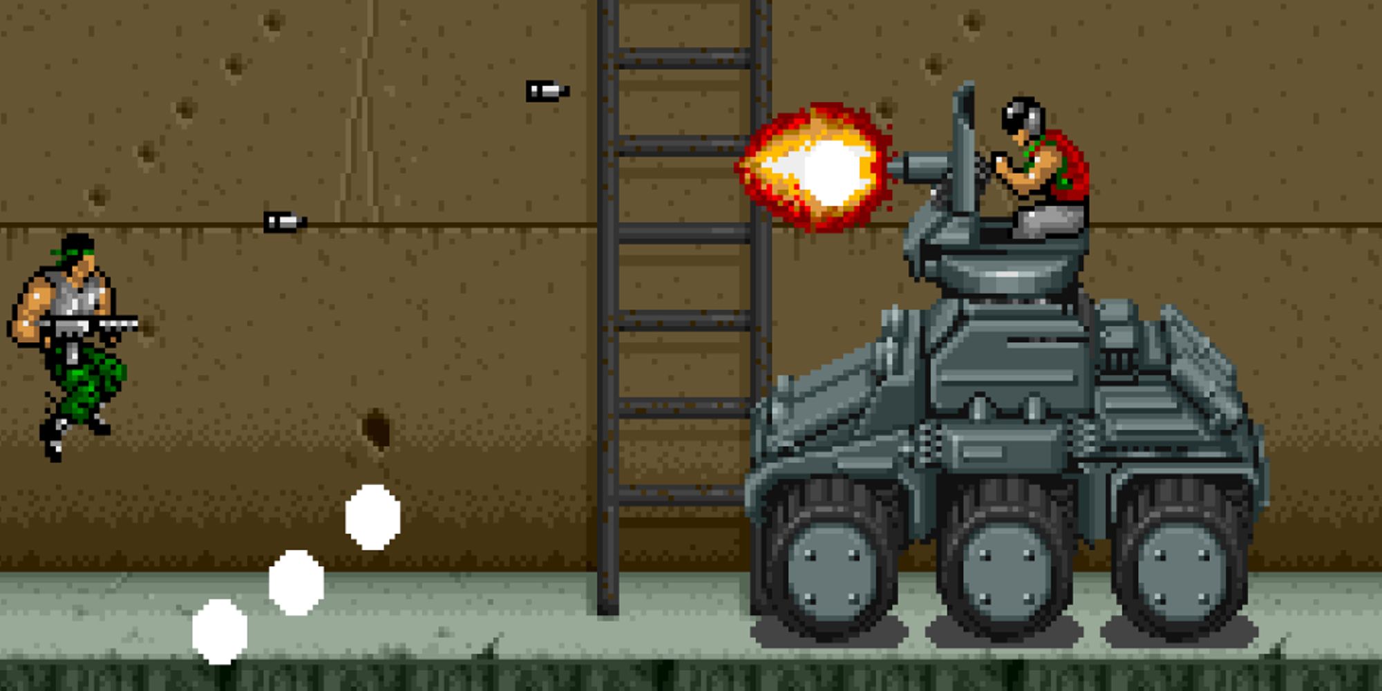 Jogabilidade Midnight Resistance Arcade com um tanque