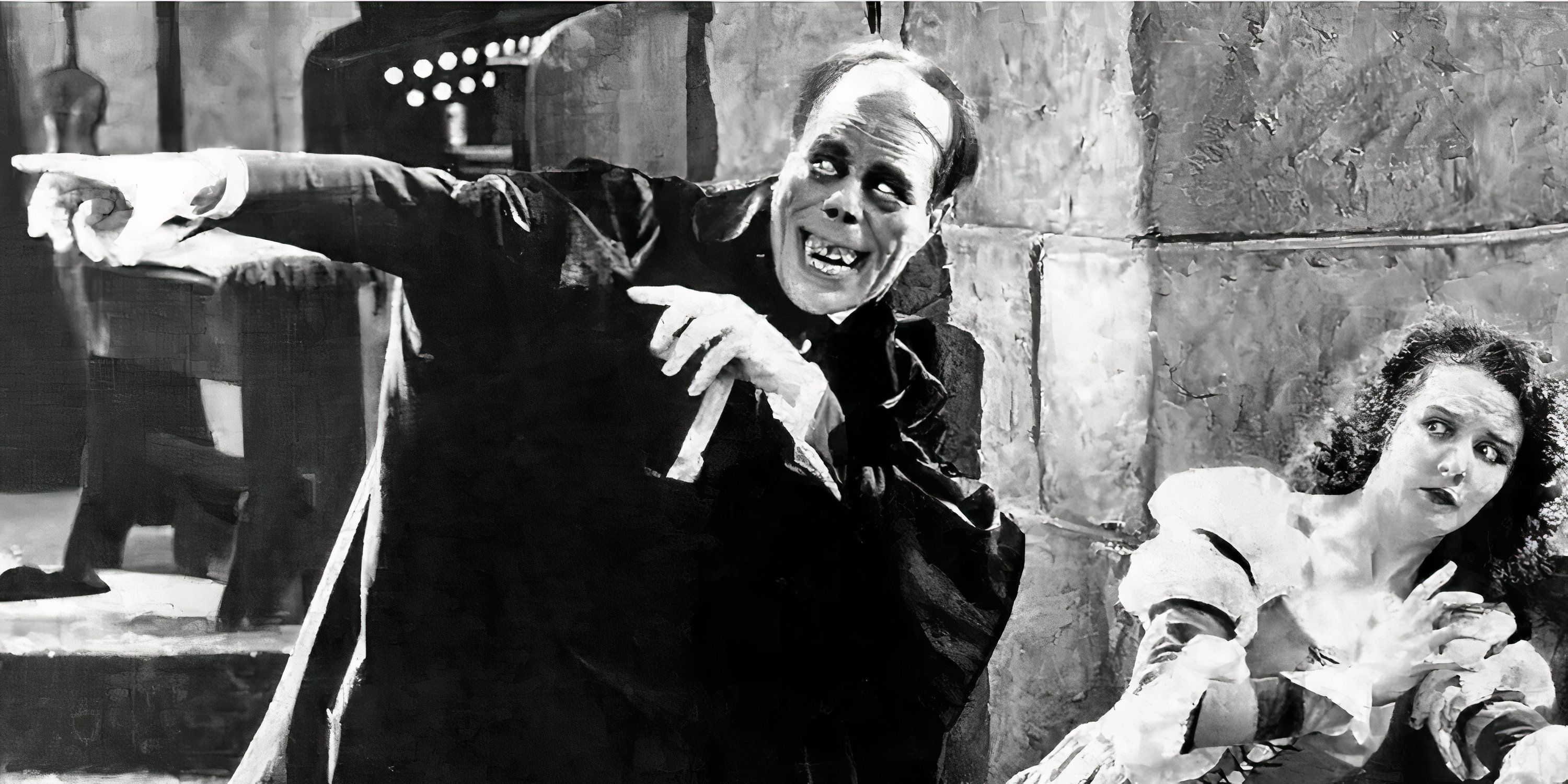 The Phantom points in Lon Chaney's Phantom of the Opera (1925)