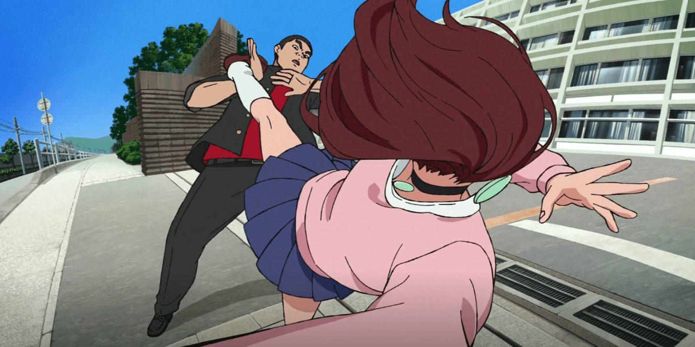 Momo Ayase kicks her ex-boyfriend in Dandadan Episode 1