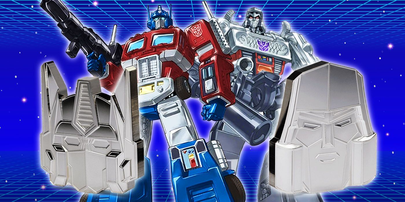 Transformers' Optimus Prime and Megatron with 40th anniversary coins