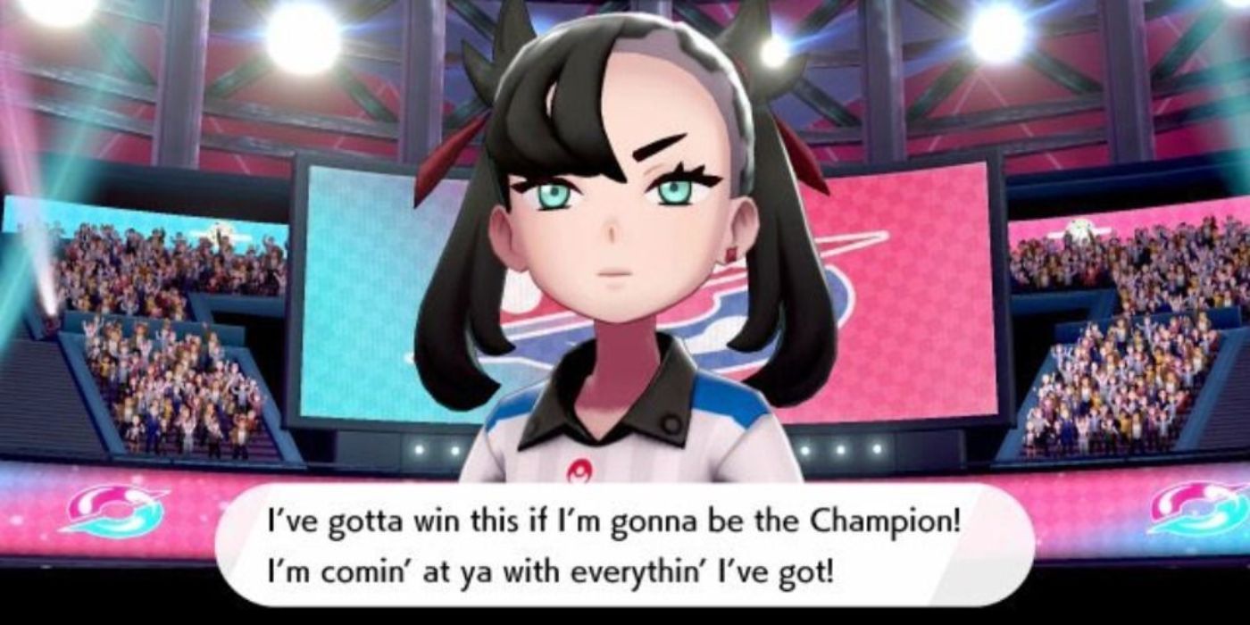 Marnie le está diciendo al personaje jugador en Pokémon Sword and Shield que no vacilará en la batalla para convertirse en campeona.