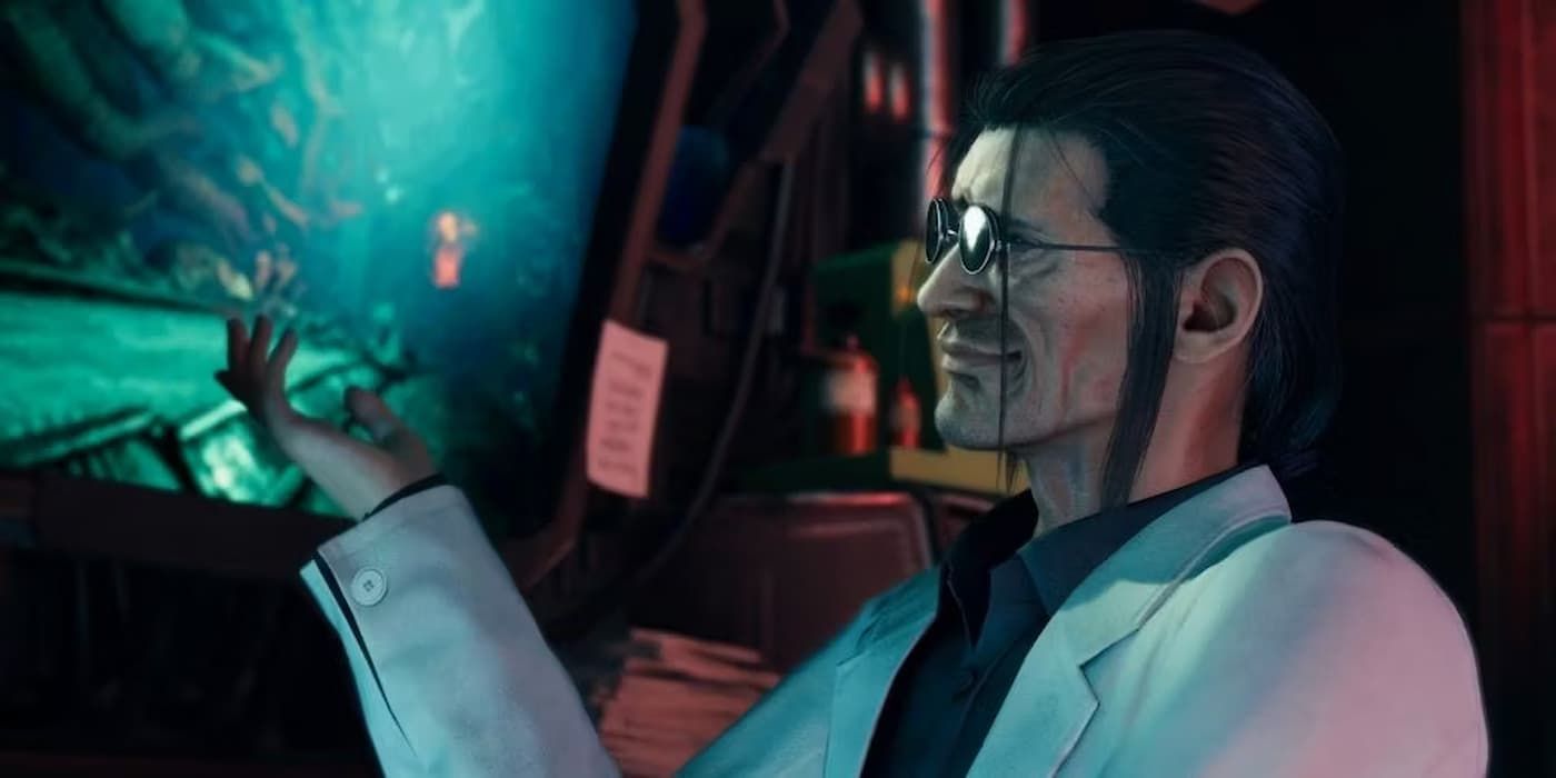 Professor Hojo fica maravilhado com seu trabalho fora da tela em Final Fantasy VII Remake