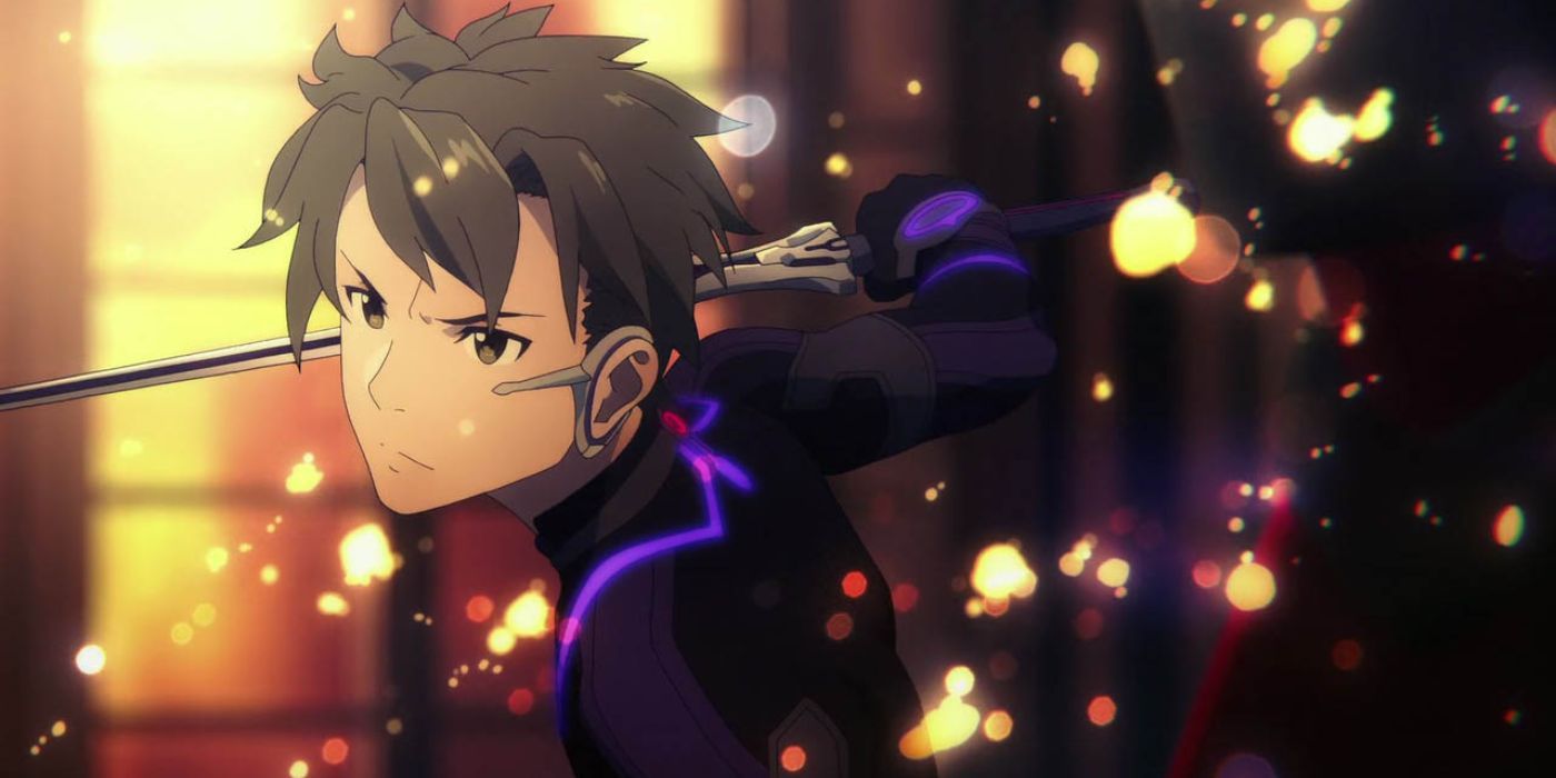 Eiji sostiene una espada en la película Sword Art Online: Ordinal Scale.