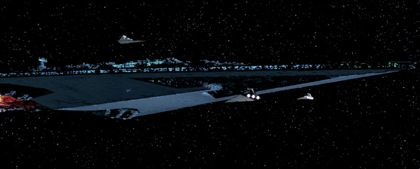 O Super Star Destroyer de Vader supera os outros Star Destroyers em The Empire Strikes Back.