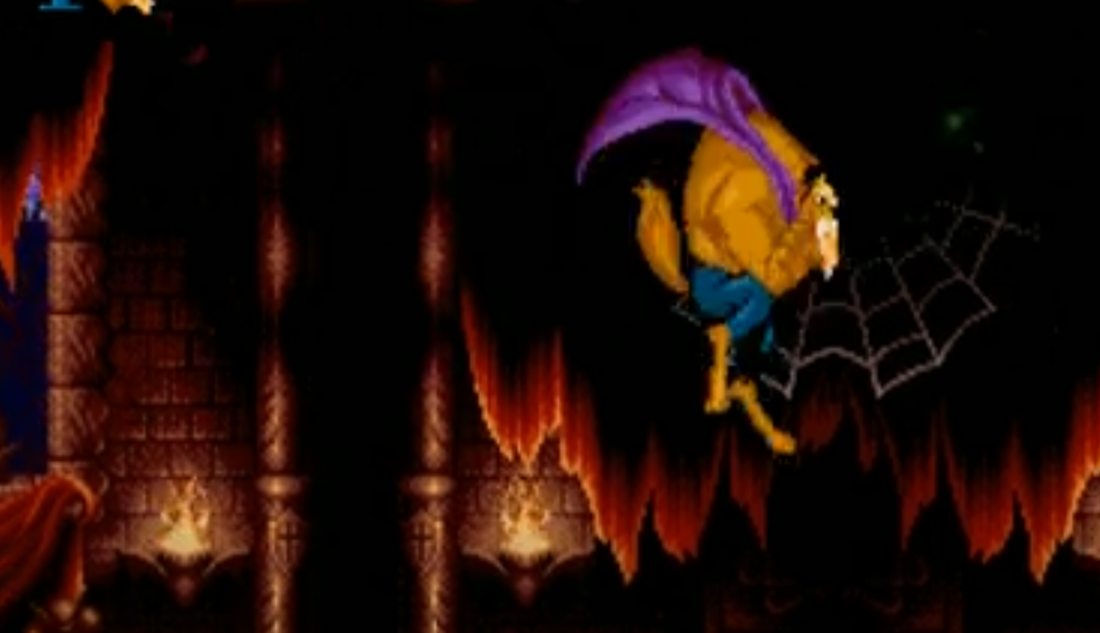 La Bestia salta para atrapar a un enemigo en el juego Sega Genesis.