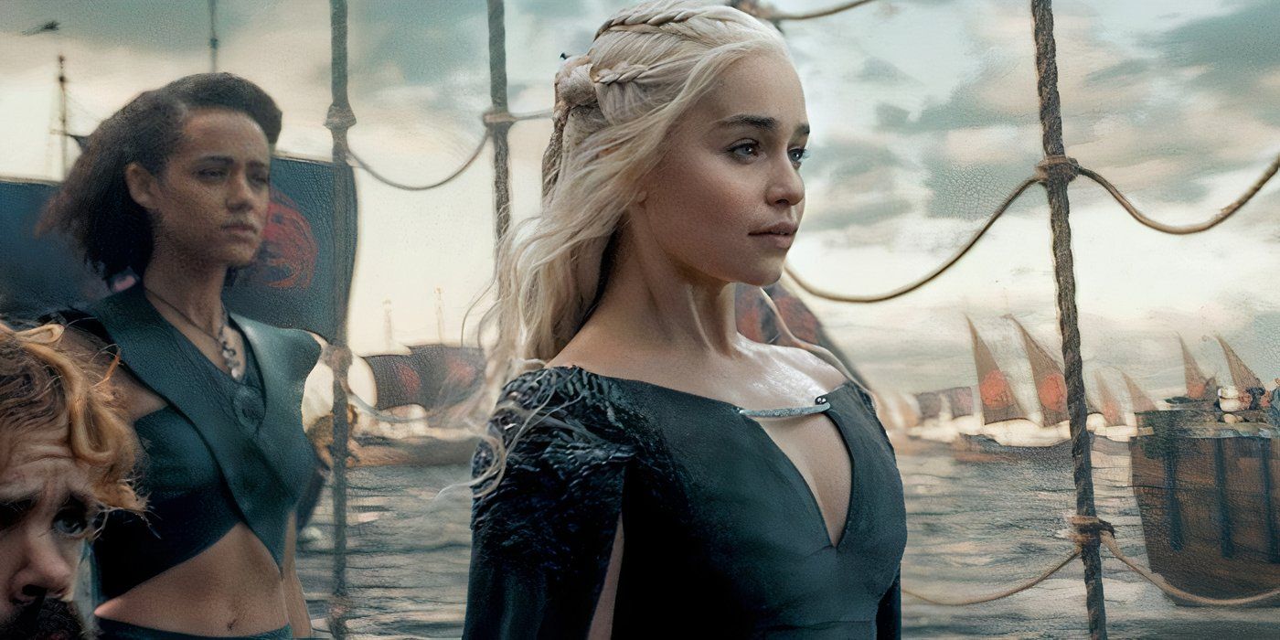 Emilia Clarke as Dany Targaryen on her way to Westeros with her new fleet for the first time.