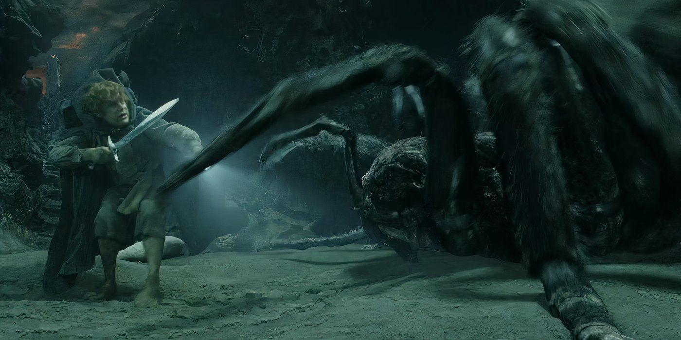 Samwise Gamgee bravely battles a Shelob while trying to save Frodo in The Return of the King.