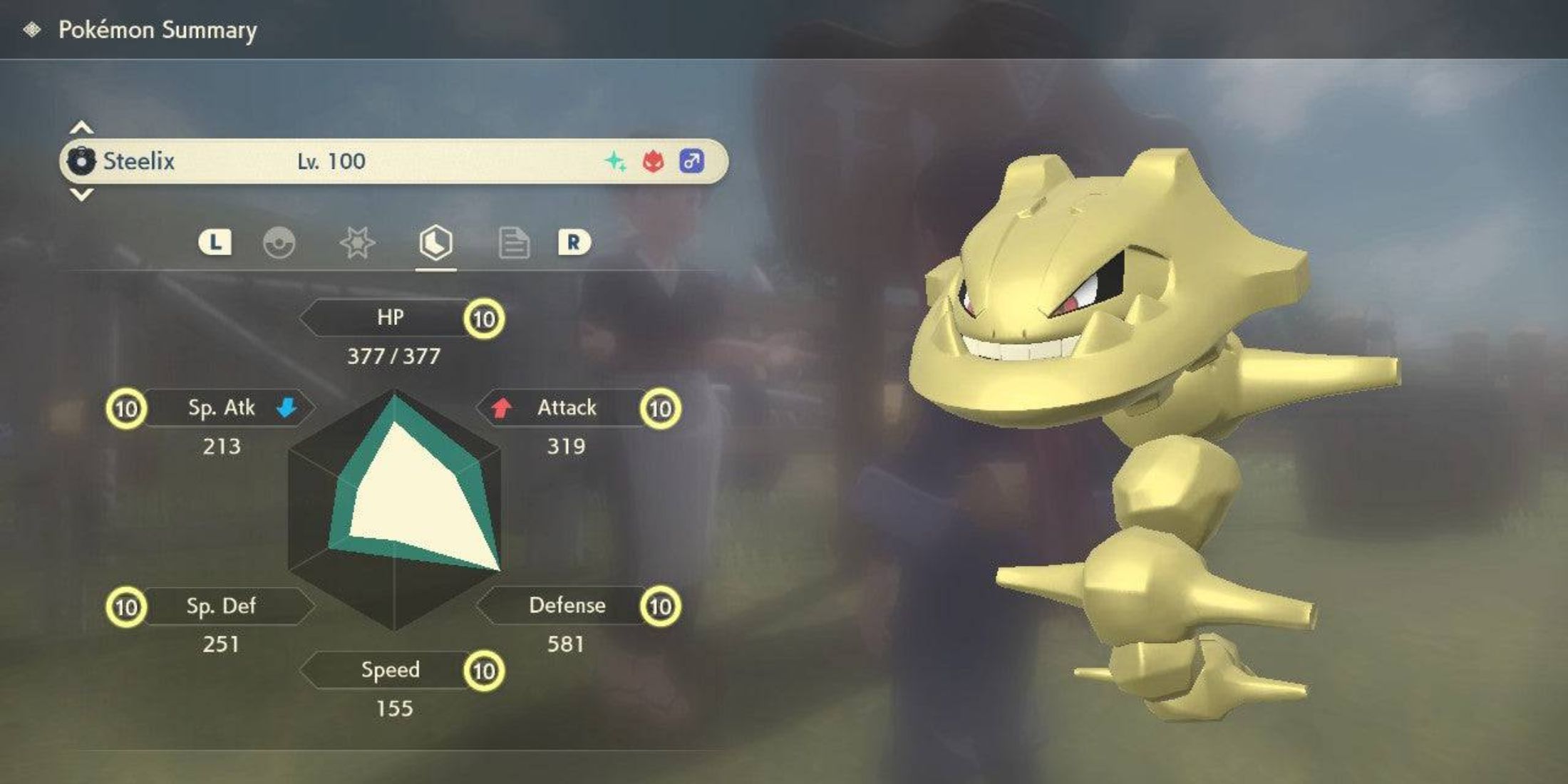 Steelix brillante en Pokémon Legends: Arceus.