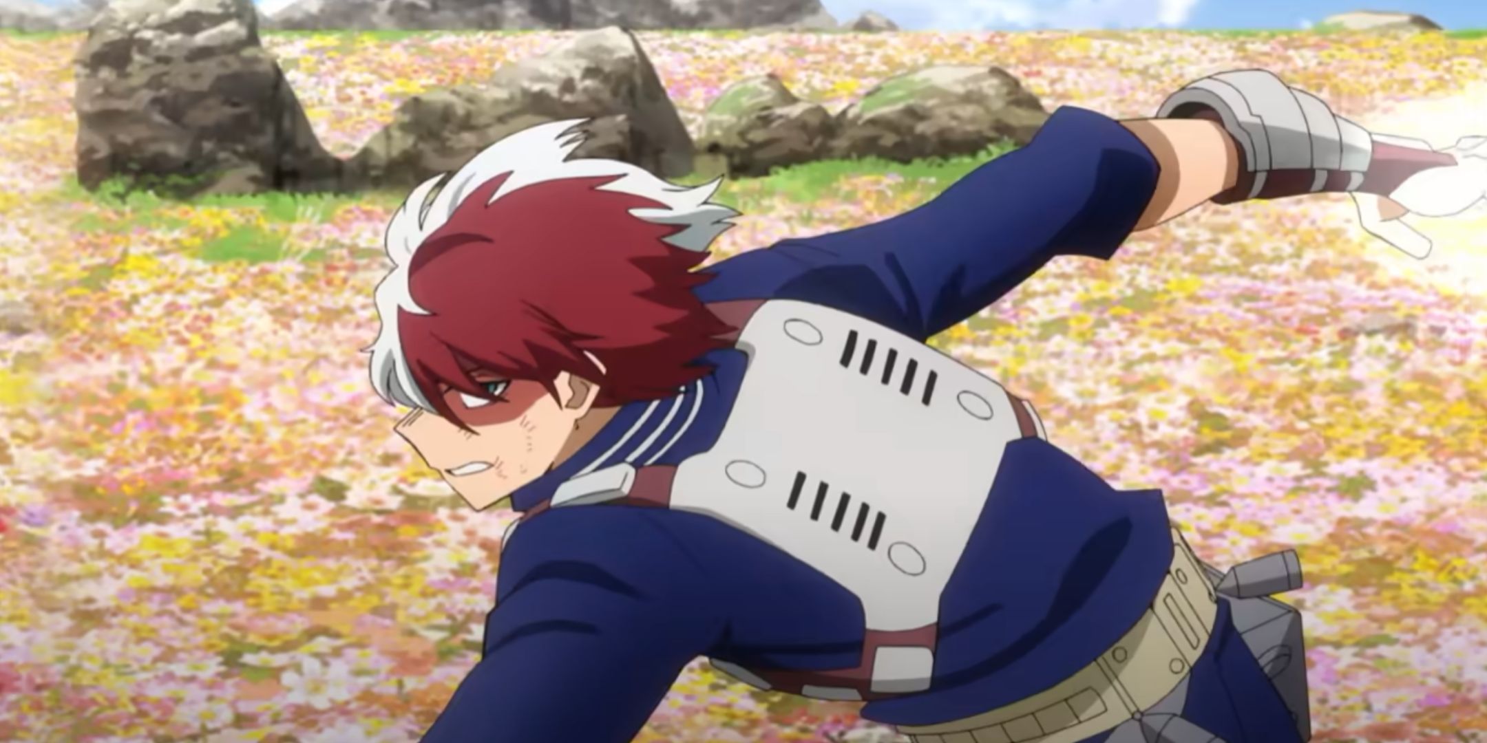 Shoto Todoroki prepares to throw an ice attack in My Hero Academia You're Next