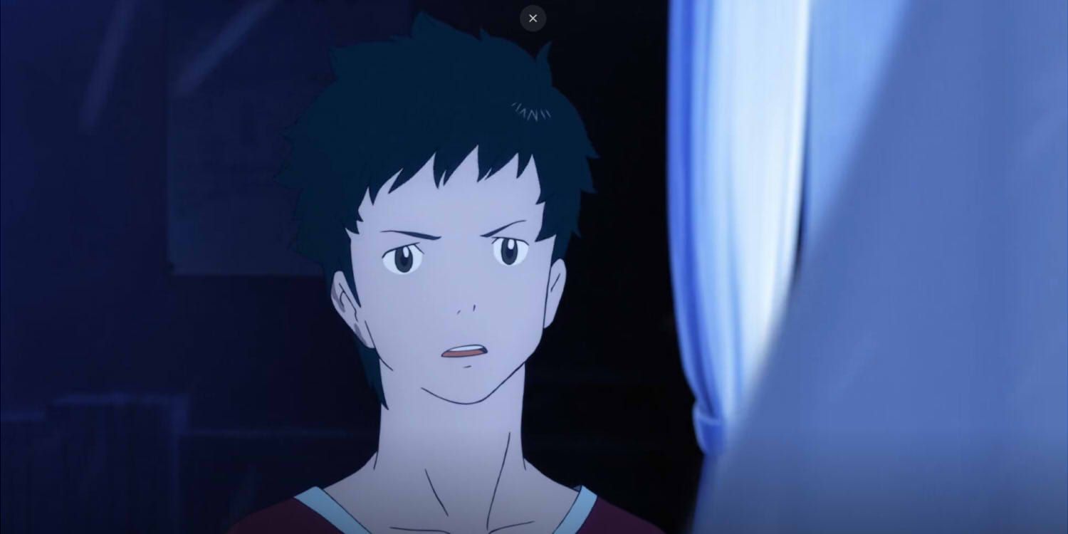 Sohei Fujii talks to Yuki in the anime film, Wolf Children.