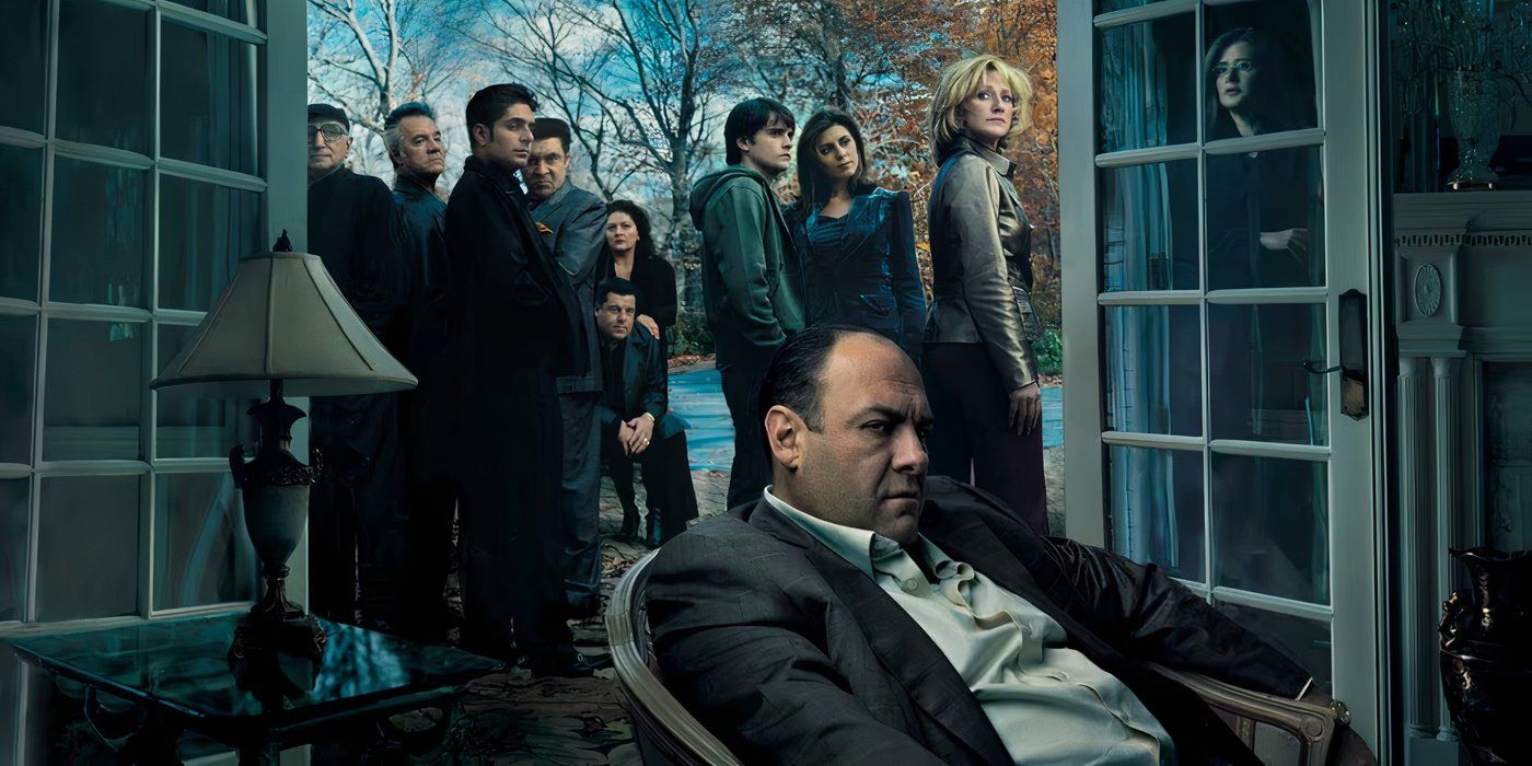 Tony Soprano et le reste des personnages sur la couverture de l'affiche de la dernière saison.