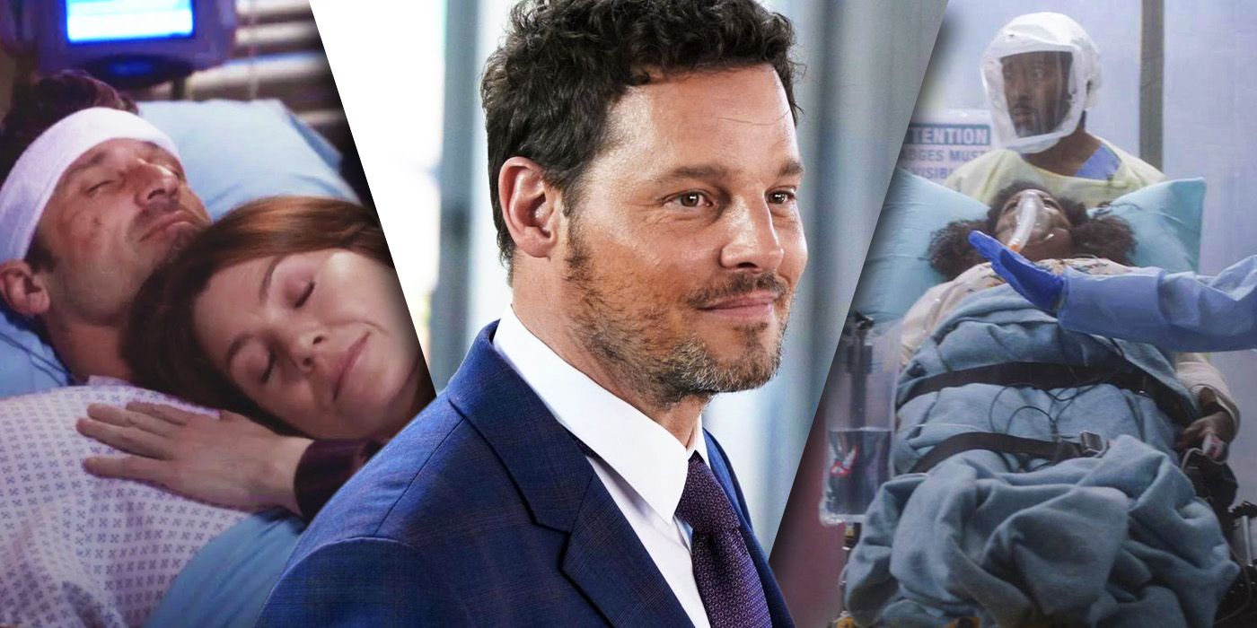 split image of Alex Karev's last episode, Derek Shepherd's death, and something from Grey's Anatomy's pandemic