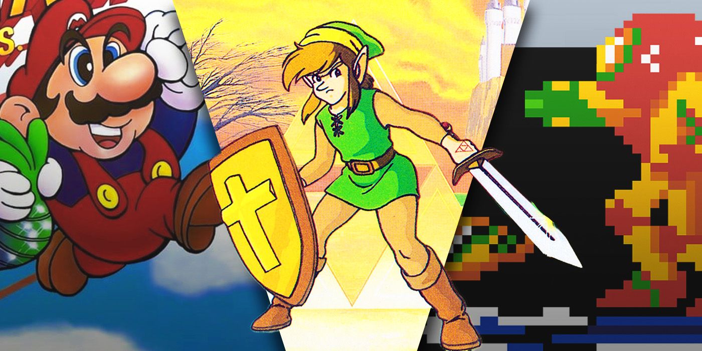 Split image of Legend of Zelda 2, Super Mario 2, and Metroid