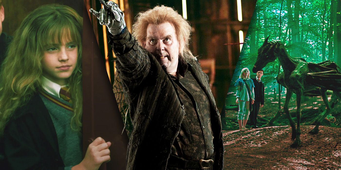 split image of Peter Pettigrew, Year 1 Hermione and Thestrals