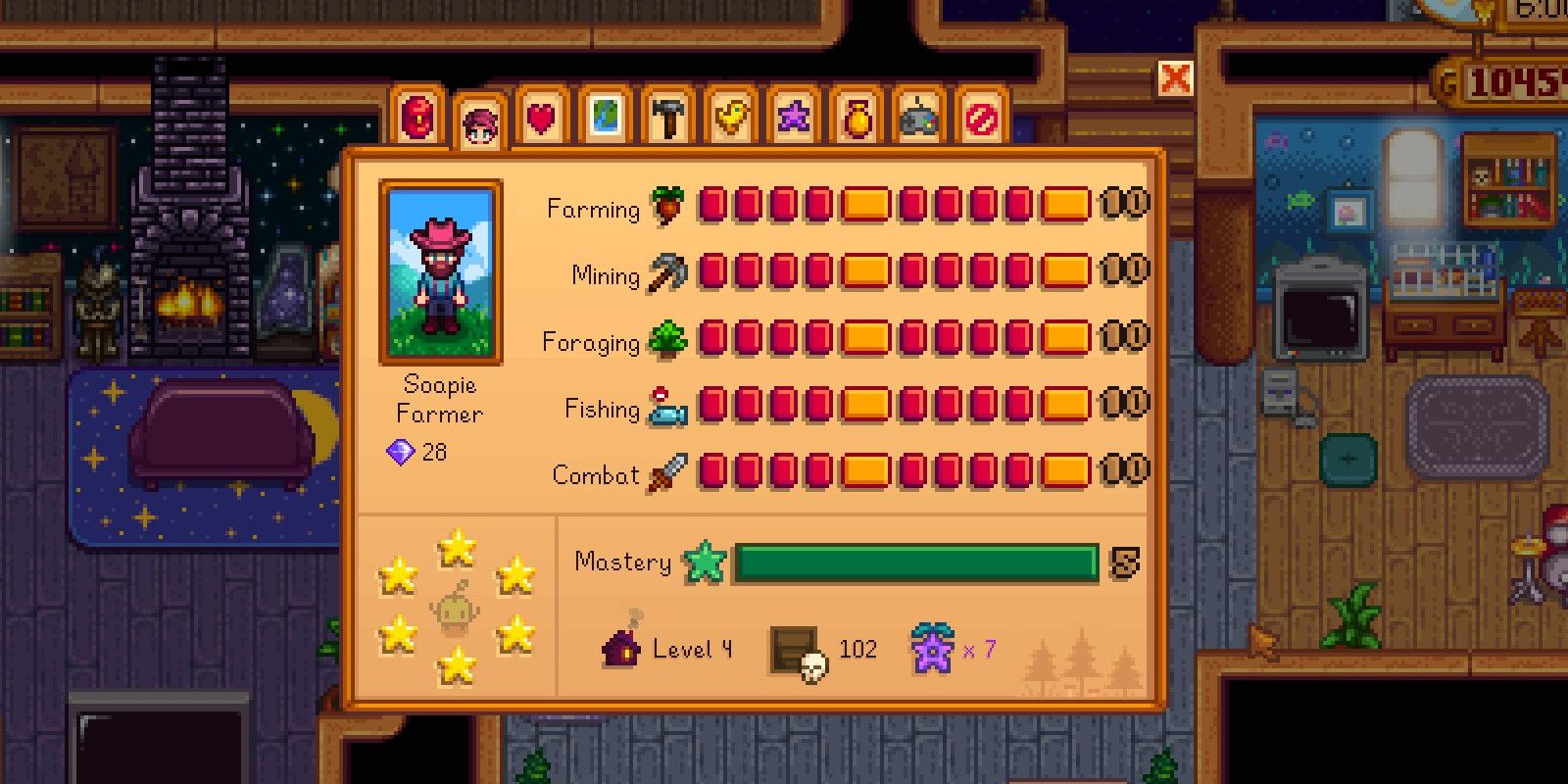 Stardew Valley's Skill Menu.
